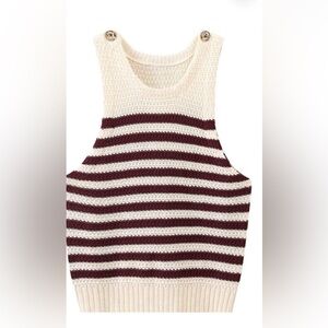 Commense Striped Knit Tank Top in Cream and Burgundy